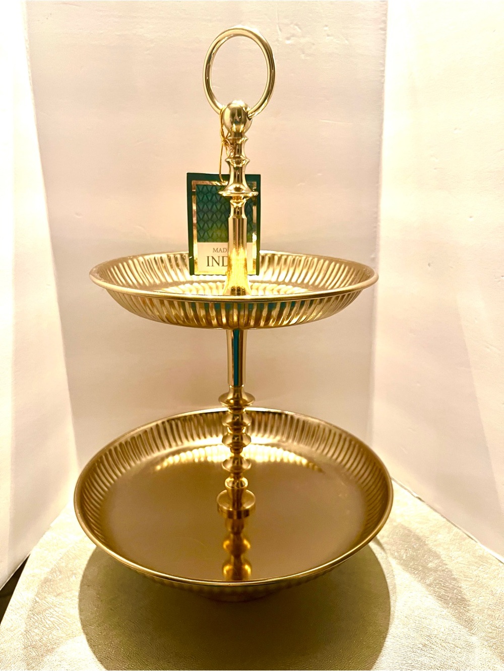 NEW INDIA Gold Brass 2 Tier Serving Tray. Desserts, Fruit, Appetizers.